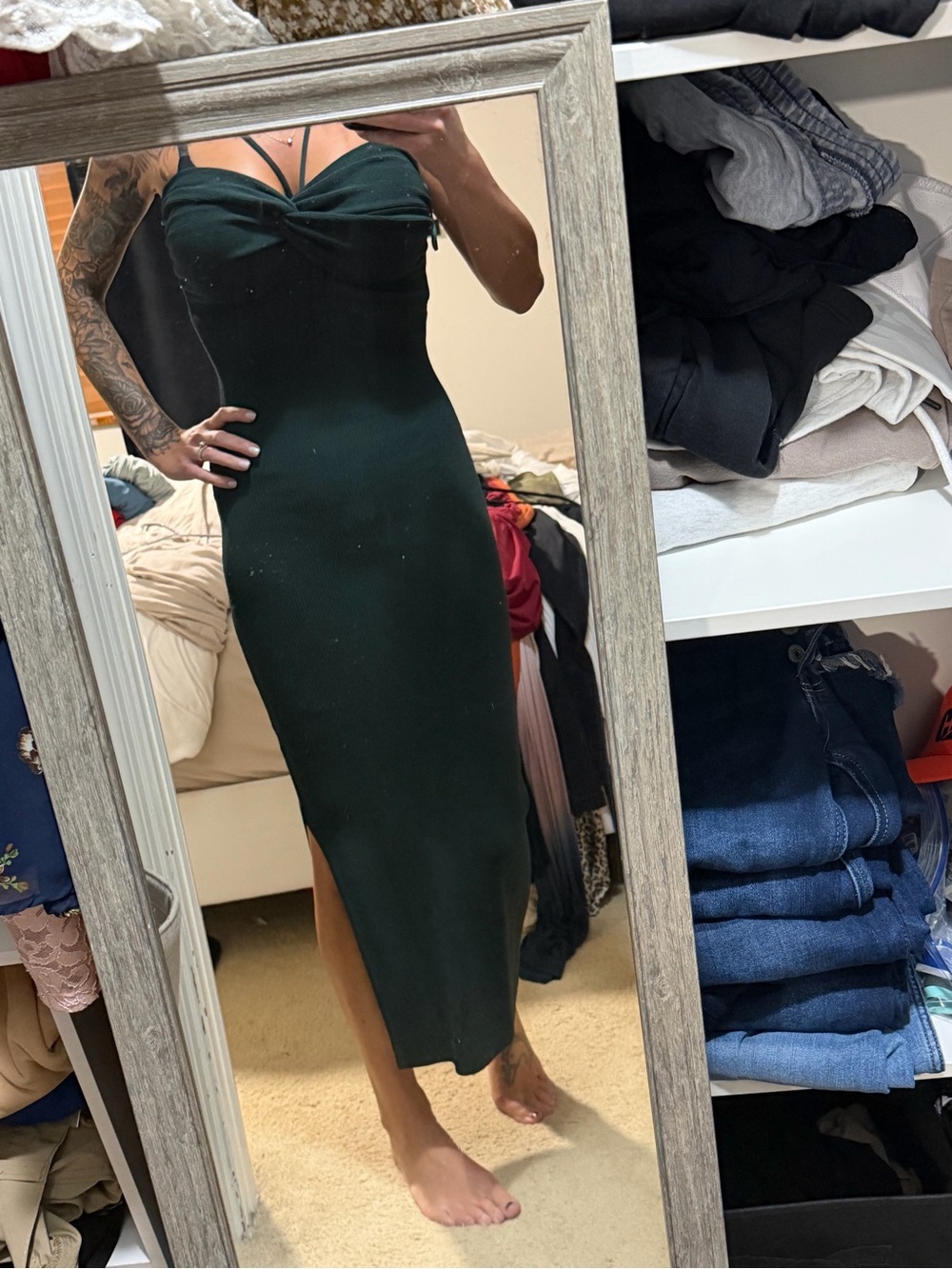 Green midi split dress